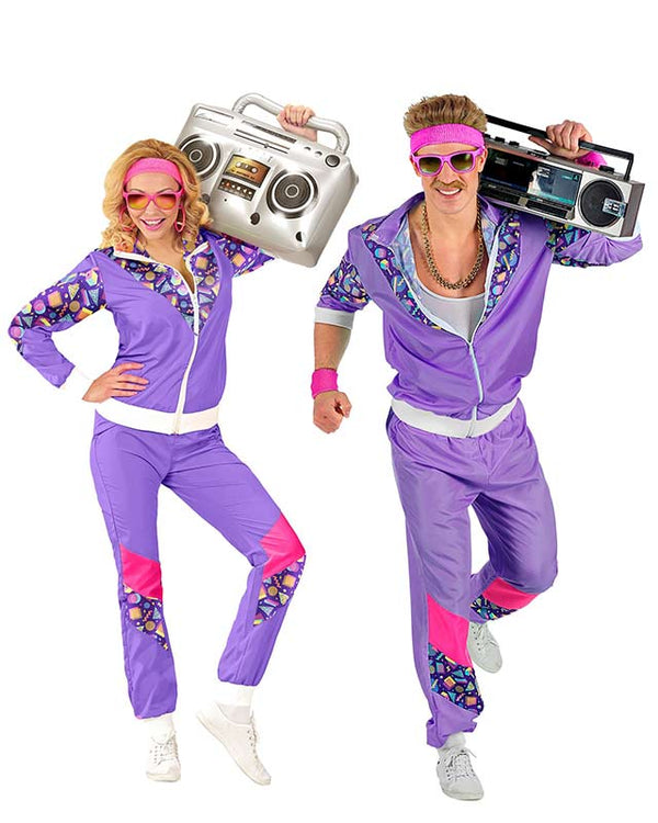 80s Purple Shell Suit | Retro Neon Shell Suit Costume — Adult 80s Fancy Dress