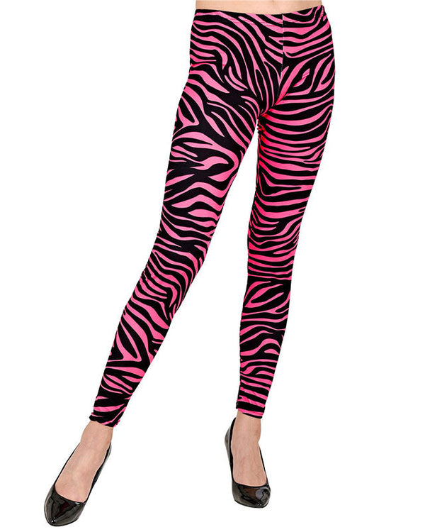 80s Pink Zebra Leggings – Womens Neon Animal Print | 80s Fancy Dress