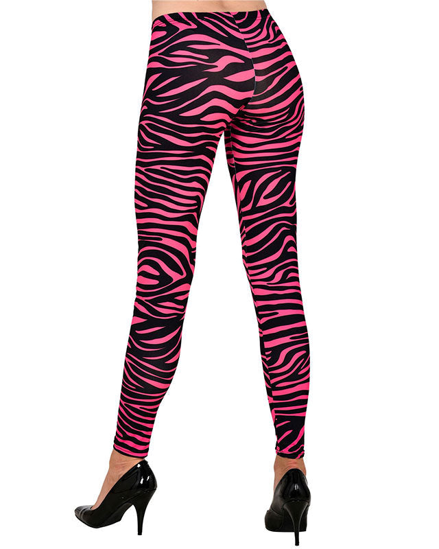 80s Pink Zebra Leggings – Womens Neon Animal Print | 80s Fancy Dress