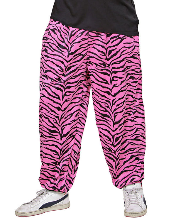 80s Pink Zebra Pants – Unisex Baggy Hammer Trousers | 80s Hip Hop Fancy Dress