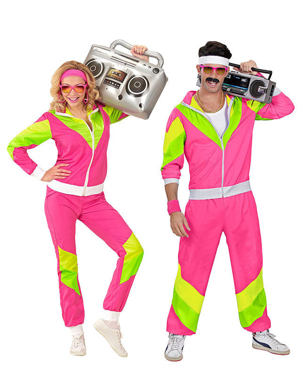 80s Neon Pink Shell Suit | Retro Pink & Yellow Shell Suit Costume — Adult 80s Fancy Dress