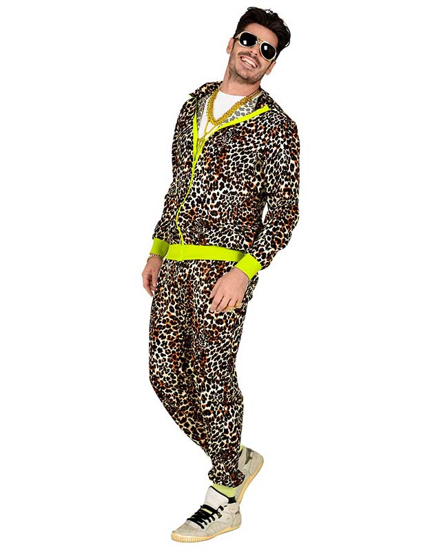 80s Leopard Print Shell Suit | Retro Scouse Shell Suit Costume — Adult Fancy Dress