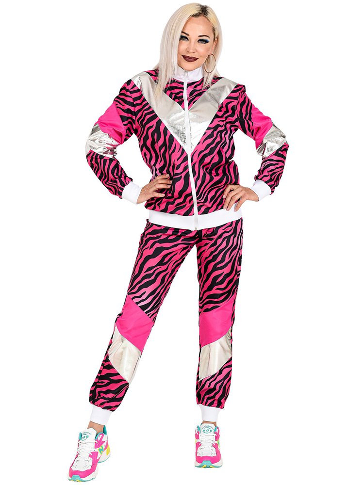 80s Pink Tiger Shell Suit | Retro Neon Shell Suit Costume — Adult 80s Fancy Dress