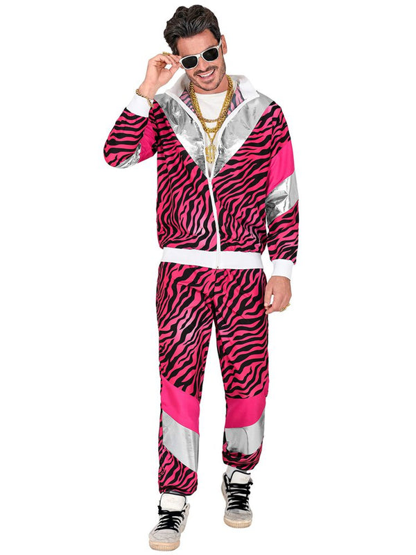 80s Pink Tiger Shell Suit | Retro Neon Shell Suit Costume — Adult 80s Fancy Dress