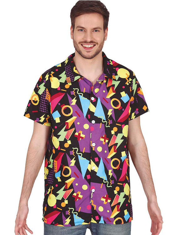 80s Shirt – Mens Short Sleeve Memphis Print | 80s Fancy Dress
